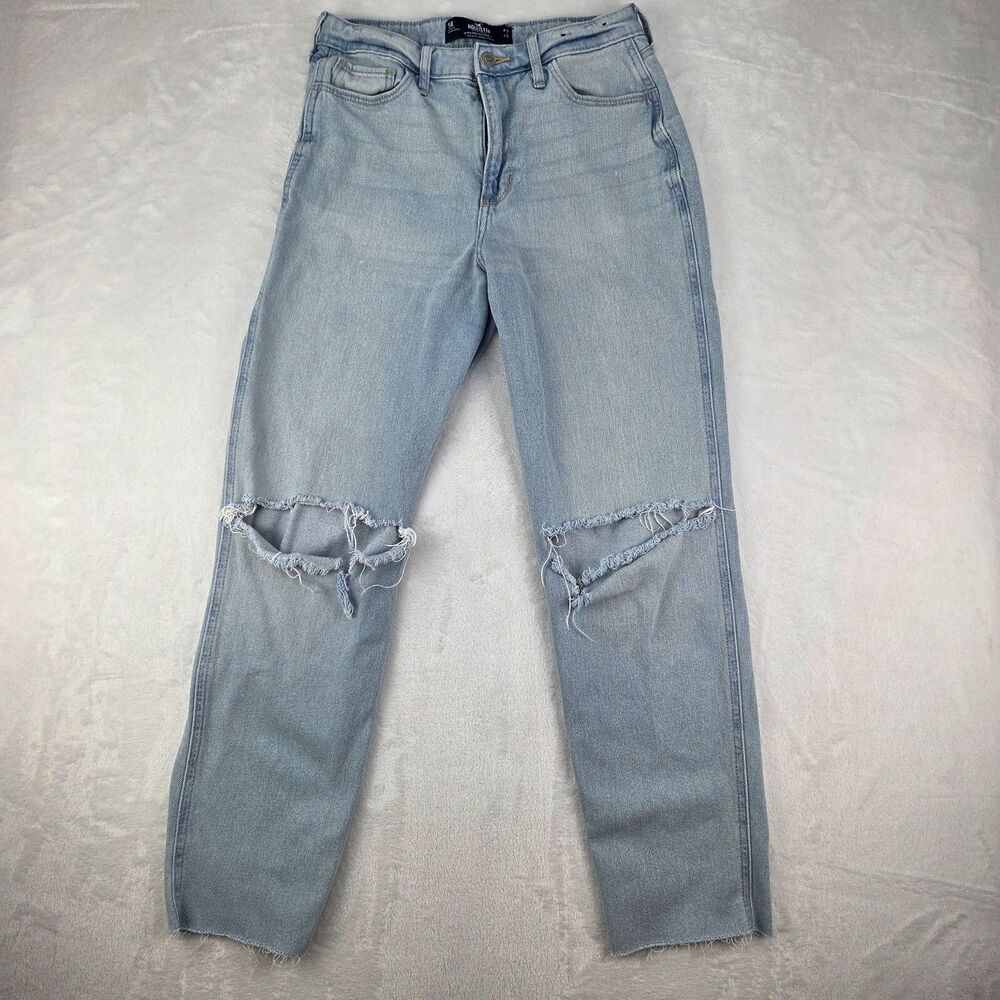 Hollister Women's Jeans Sz 5 Ultra High Rise Mom Jeans Crop Raw Hem Distressed
